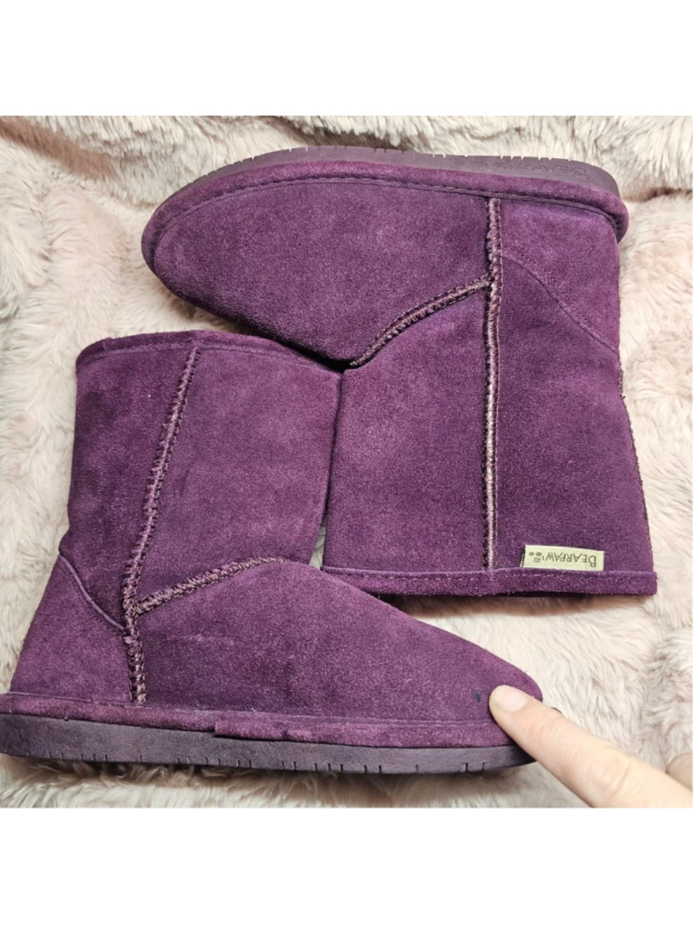 Bearpaw Emma Youth Suede Boots - Purple Short Shearling Winter Boots